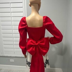 Elegant Red Long Sleeve Blouse with attached boy.